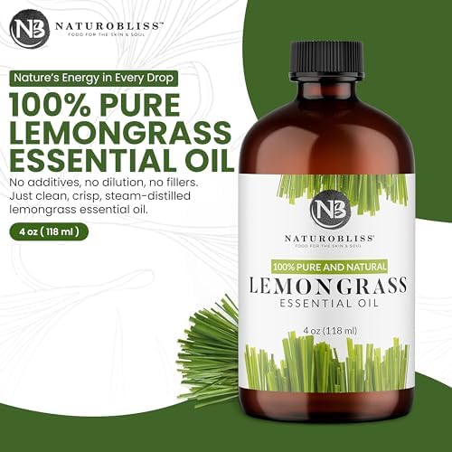 NaturoBliss 100% Pure Lemongrass Essential Oil Therapeutic Grade Premium Quality (4 fl. oz) with Glass Dropper, Perfect for Aromatherapy