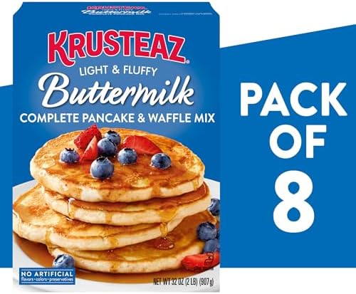 Krusteaz Light and Fluffy Buttermilk Complete Pancake Mix, Waffle and Pancake Mix, Just Add Water, 32 oz Box (Pack of 8)