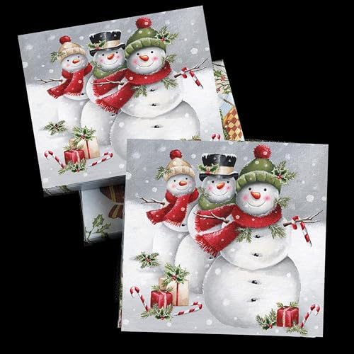 20ct 13x13 Decoupage Snowman Napkins - Christmas Paper Napkins for Kids - Disposable, Cute Smile