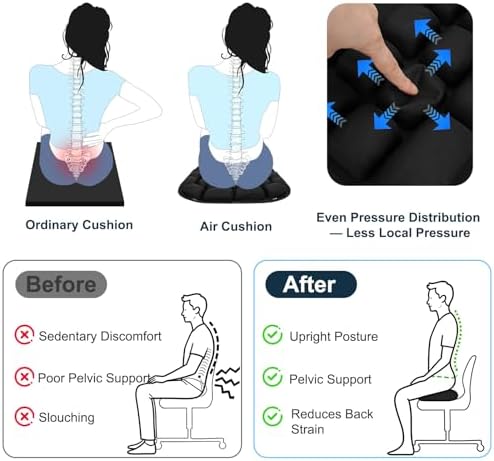 Inflatable Seat Cushion - Airplane Seat Cushion for Long Flights, Stable & Firm Support for Sports & Outdoors, Stadium Bleachers, Travel & Hard Dining Chairs