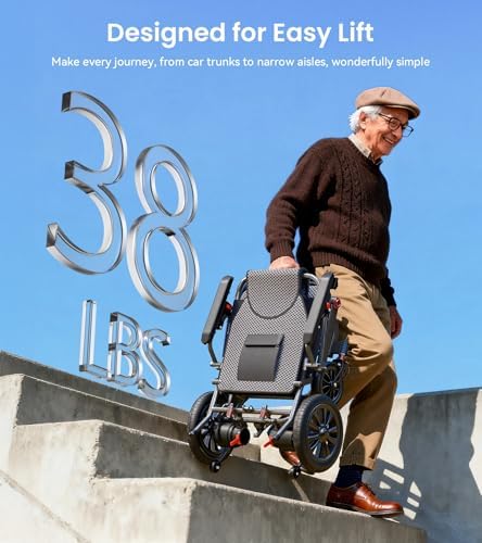 New Upgrade Electric Wheelchair for Adults, 38LBS Lightweight Foldable Motorized Wheelchair with 18+ Miles Long Travel Range, 500W Power, 350 LBS Weight Capacity, Airline Approved for Seniors