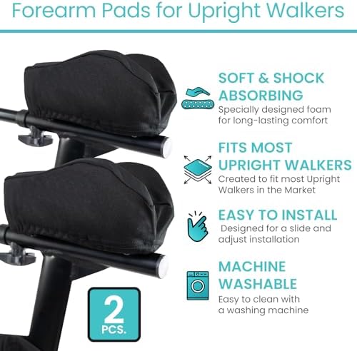 Vive Upright Walker Forearm Pads For Seniors (2 Pcs) - Foam Lightweight Armrest Cover - Stand up, Tall Upwalker Accessories - Soft, Comfortable Rest For Arms, Machine Washable - Nonslip Bottom (Black)