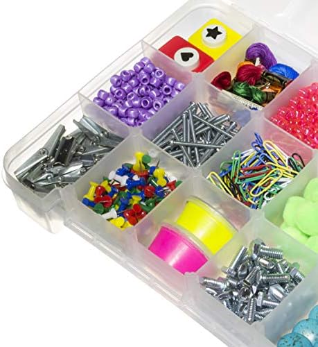 Akro-Mils 05905 Plastic Portable Parts Storage Case for Hardware and Crafts with Hinged Lid and 5 Adjustable Dividers, (14-3/8-Inch x 9-1/2-Inch x 2-1/2-Inch), Large, Clear