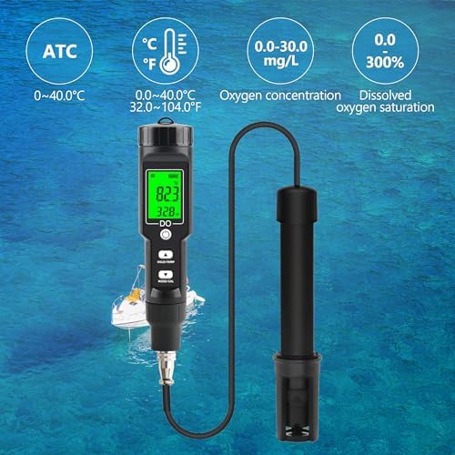 Dissolved Oxygen Meter with ATC,Portable Dissolved Oxygen Test Kit Range 0.0-40mg/L,DO Meter with Electrode Filling Fluid,Water Test Kit for Swimming Pools,Aquarium,Fish Pond.