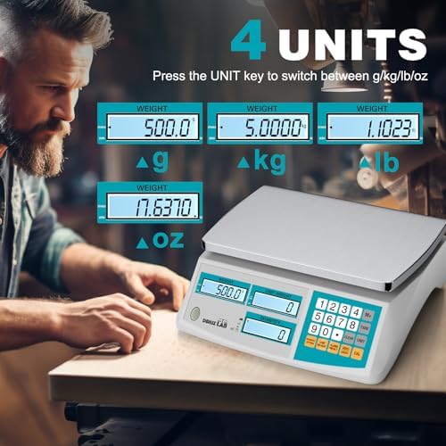 Industrial Counting Scale 30kg/66lb x 0.1g Digital Inventory Counting Scale High Precision Electronic Gram Scale with Battery DC/AC Power for Parts Jewelry Coins (g/kg/lb/oz)