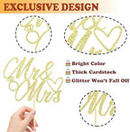 Sotpot MR & Mrs Cake Topper, Gold Glitter Wedding Cake Decorations for Engagement, Anniversary, Bridal Shower, Romantic Celebration Supplies