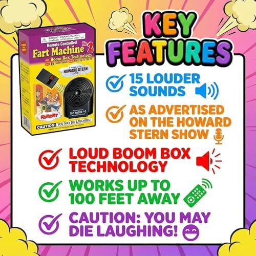 T.J. Wisemen, Inc. Fart Machine #2 - The Original Remote Controlled Fart Machine with Boom Box Technology - 15 Realistic Sounds - Wireless with 100 ft Range