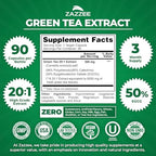 Zazzee Extra Strength Green Tea 20:1 Extract, 50% EGCG, 98% Polyphenols, 80% Catechins, 90 Vegan Capsules, 3 Month Supply, Certified Kosher, Antioxidant & Metabolism Support, Non-GMO, Made in the USA