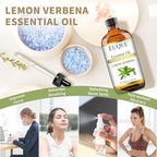 EUQEE Lemon Verbena Essential Oil 118ml - Pure & Natural Citrus Scent Oil for Diffuser, Skincare, Morning Rituals & Aromatherapy, Large Bottle with Dropper
