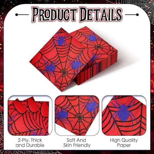 Halloween Spider Web Napkins, 6.5"x6.5"(50-Pack) Themed Party Cocktail Disposable Paper Napkins, Spider Webs & Spider Pattern Napkin, Decorative Dinner Hand Napkins for Festival Birthday Decoration