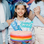 6th Birthday Decorations for Girl - Blue Party Supplies Including Crown, Sash, Cake Toppers, Number 6 Candles