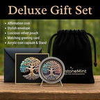 MilestoneMint 1 Year Sobriety Coin Tree of Life Gift Set | Anniversary Sobriety Gifts for Men & Women | AA Coins and Medallions with Token Capsule, Stand & Card | 3D Texture, Recovery AA Chips