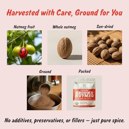 Spice Profile USDA Organic Ground Nutmeg, Lab Tested for Heavy Metals, Resealable 3.5 oz Pouch, Jaiphal Powder, Nuez Moscada