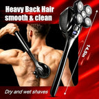 Back Shaver for Men, Rechargeable Electric Back Shaver with Long Handle, Waterproof Full Body Hair Trimmer&Groomer Kit with Replaceable Shaving Heads