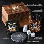 60th Birthday Gifts for Men Whiskey Glass Set - 60th Birthday Decorations, Party Supplies - 60 Year Anniversary, Bday Gifts Ideas for Him, Dad, Husband, Friends - Wood Box & Whiskey Stones & Coaster