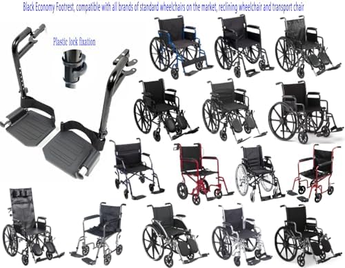 Economy Footrest for Standard Wheelchairs and Transport Chair, Composite Footplates And Heel Loops,Universal Swing-Away Footrests, wheelchair replace parts.Same function as T93HEP, PH-SF.(1 Pr, Black)