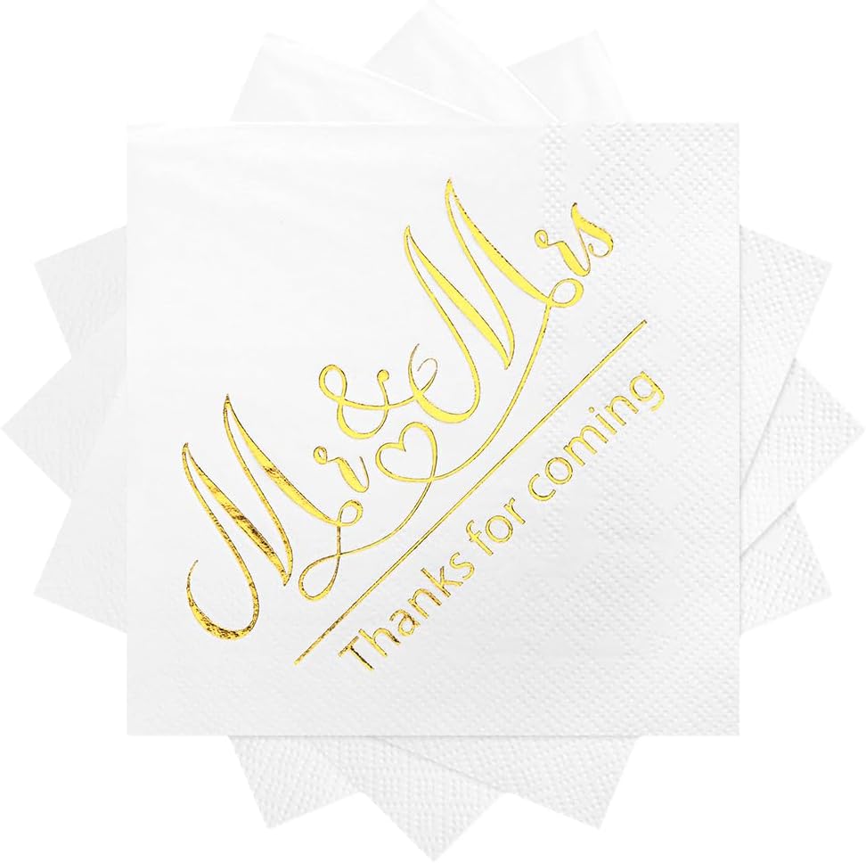100 Pack of Paper Cocktail Napkins with Gold design，Formal Dinner, Anniversary, Wedding Napkins for Tables, Guestrooms, Restrooms(5 x 5 in，3-ply) (Gold 24)