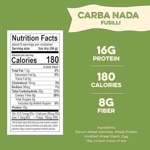 Al Dente Carba-Nada Fusilli - Low Carb, High Protein - Keto & Point-Based Diet-Friendly, Artisanal Pasta Noodles, Cage-Free Eggs & Non-GMO Ingredients. 12oz Bags (Pack of 6)