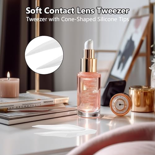 3Pcs Contact Tweezers for Soft Contacts Silicone Lens Remover Tool with White Applicator Compact 5in Contact Removal Tools for Lenses Easy to Use Tweezer for Daily and Monthly Lens Handling