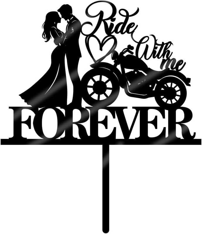 Mirror acrylic Motorcycle Wedding Cake Topper Ride With Me Forever Cake Topper Motorcycle Theme Wedding/Anniversary/Bridal Shower Party Decorations
