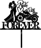 Mirror acrylic Motorcycle Wedding Cake Topper Ride With Me Forever Cake Topper Motorcycle Theme Wedding/Anniversary/Bridal Shower Party Decorations