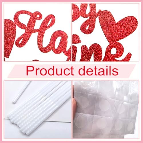 Valentine's Day Cake Toppers with Glitter Red Hearts "Happy Valentine's Day" Message, Cupcake Topper Red Glitter Cake Decoration – Perfect for Romantic Party Desserts-10 Pack