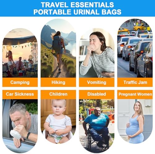 12/24 Pcs Disposable Urine Bags, 900ML Pee Bags for Travel for Women and Men, Emergency Vomit Bag Car Emesis Throw up Barf Bag Portable Toilet Urinals for Camping Road Trip Traffic Pregnant Patient