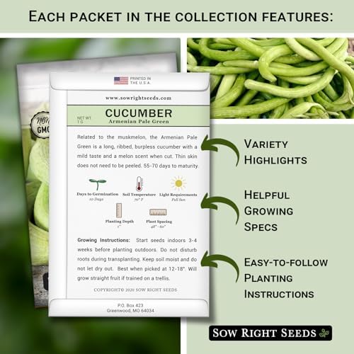 Sow Right Seeds - Armenian Yard Long Cucumber Seed Collection for Planting - Armenian Pale Green and Painted Serpent - Non-GMO Heirloom Packets with Instructions to Plant and Grow a Vegetable Garden