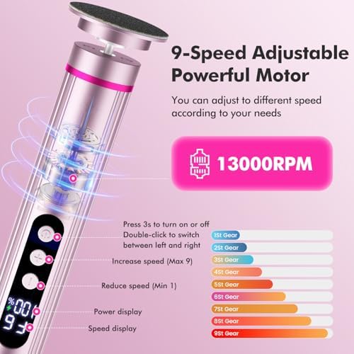 2-in-1 Electric Foot Callus Remover & Nail File, 13000 RPM Rechargeable Foot Care Tool with 9 Speed, Cordless Pedicure Device for Dead Skin & Calluses, Valentine's Day & Women's Day Gift for Her