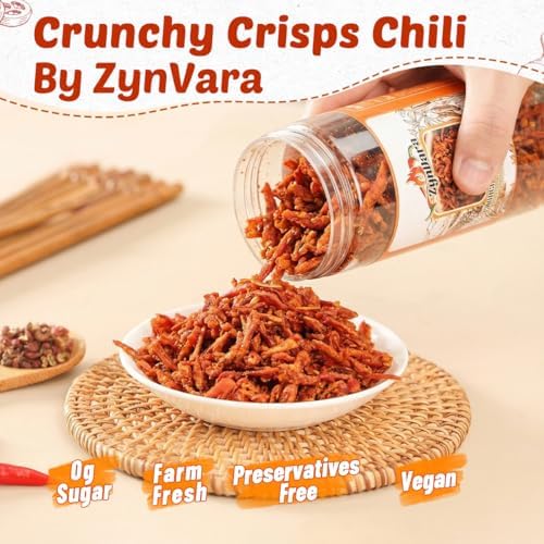 ZynVara Guizhou Spicy Crunchy Chili Crisp – Authentic Fried Chili Snack & Savory Condiment Topping – Smoky, Crispy, Umami Flavor with Sesame Seeds – Non-GMO, Vegan, Large Jar (10.58oz/300g)