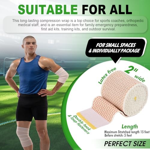 Elastic Bandage Wrap 2” Wide, 2 Pack | High-Performance Compression Bandage Wrap | Reusable | Excellent Elasticity for Legs, Ankle, Knee, Tummy, Body, Wrist | Sports & Outdoors (2 Pack)