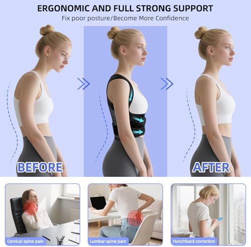 Full Back Brace Breathable Posture Corrector for Women and Men,Adjustable Back Support Straightener and Posture Belt for Women and Men to Improving Posture, Relief for Upper,Lower Back, Lumbar, Neck and Shoulder Pain.(Large)