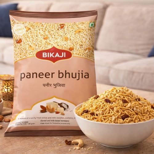 Bikaji Paneer Bhujia Mixture | 400g (14.11 oz) Bikaneri Sev Namkeen | Crunchy Indian Snack Mix | Authentic Rajasthani Namkeen | Tea-Time Snack & Chaat Topping | Vegetarian
