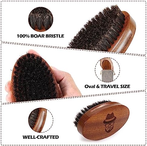 Sosoon Beard Brush for Men, 100% Pure Boar Bristle Beard Brush, Beard Grooming Set Including Beard Comb, 2 Pcs Mustache Scissors, and Travel Bag