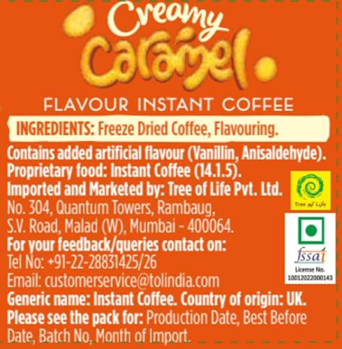 Beanies Flavour Instant Coffee - Creamy Caramel Instant Flavored Coffee - Bold & Adventurous Full-On Flavor - An Indulgent Sugar Free Taste Explosion - Low Calorie - Vegan & Gluten Free - Wheat & Dairy Free, 50g jar