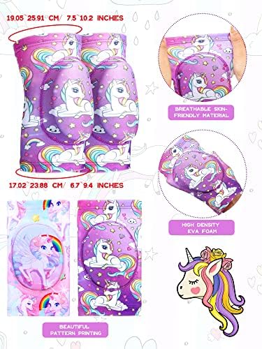 2 Pair Kids Knee Pad Unicorn Anti Slip Padded Sponge Knee Brace Breathable Flexible Toddler Knee Pads Elastic Children Knee Support for Girl Boy Sport Volleyball Dance Skating Basketball, 3-7 Years