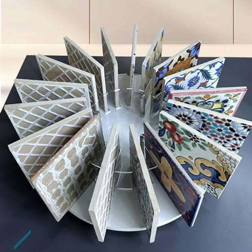 XPLKQXE Desktop Rotating Floor Tile Display Stand, Acrylic Porcelain Tile Sample Show Holder, Craft Shows Exhibition Ceramic Display Rack Organizer Shelf(White-A)