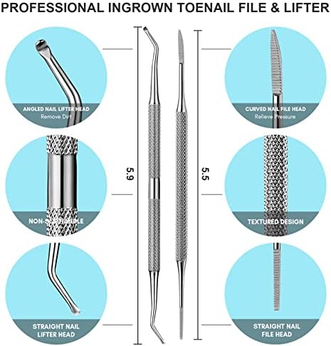 FAMILIFE Ingrown Toenail File and Lifter, 2 pcs Ingrown Toenail Tool Double Sided with Storage Case Professional Corrector 100% Stainless Steel Removal Pedicure Kit, Ideal for Home, Travel, Salon Use