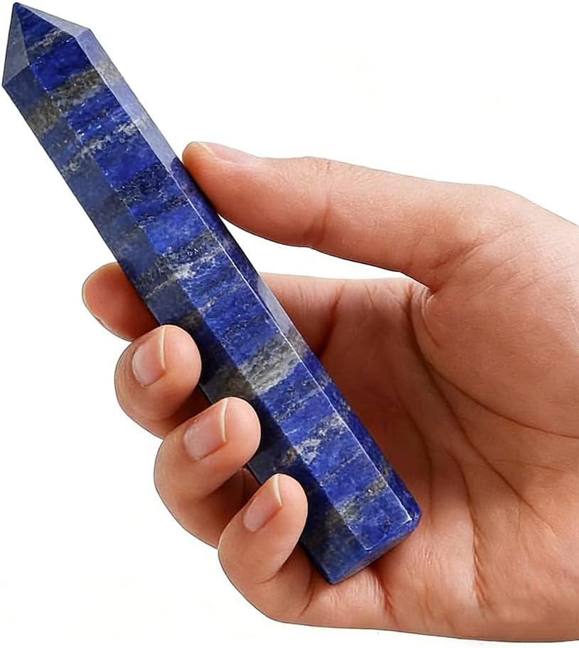 Natural Stone and Crystals Point Wand Reiki Healing Stone Rose Quartz Amethyst Home Decor Mineral Stones Crafts (5.9inch Wand Lapis Lazuli)