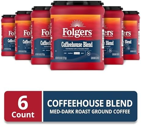 Folgers Coffeehouse Blend Medium Dark Roast Ground Coffee, 9.6 Ounces (Pack of 6)