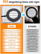 10X Magnifying Glass with Light,5 Colors+10 Brightness Reading Lamp,58 LED Magnifier with Light,750 Lumen Lighted Magnifying Glass for Reading,Clip on Lamp for Desk/Bed/Work/Nail [Adapter]