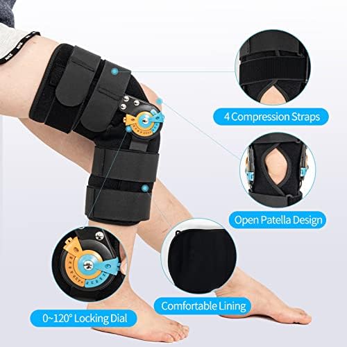 Hinged ROM Knee Braces Adjustable Knee Immobilizer Support for Knee Pain ACL MCL PCL Arthritis Meniscus Tear Post OP Recovery for Men and Women Side Stabilizers Torn Meniscus Orthopedic Orthosis （L)