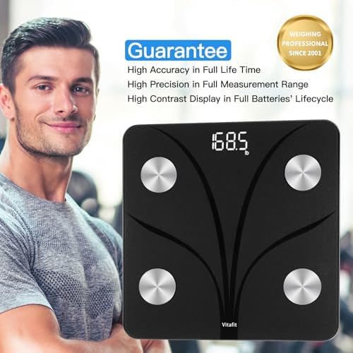 Vitafit Smart Bathroom Scale for Body Weight, Weight Scale Professional Factory Since 2001, App Sync 13 Body Composition Analyzer BMI, Body Fat and Muscle, 400lb, LED, Black