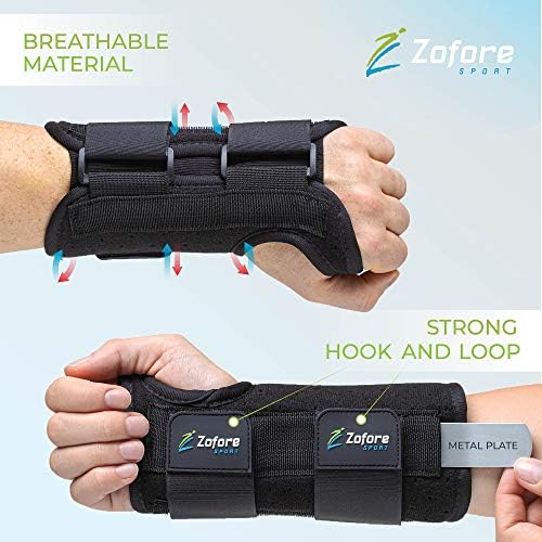 ZOFORE SPORT Carpal Tunnel Wrist Brace Support with 2 Straps and Metal Splint Stabilizer - Helps Relieve Tendinitis Arthritis Carpal Tunnel Pain - Reduces Recovery Time for Men Women - Left (L/XL)