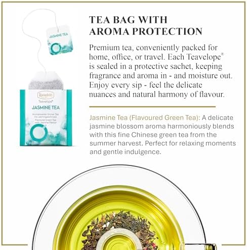 Ronnefeldt Teavelope Jasmine Tea - Green Tea Bags Individually Wrapped, 25 Count - Natural Flavored Green Tea with Jasmine Flavor - Hot or Iced