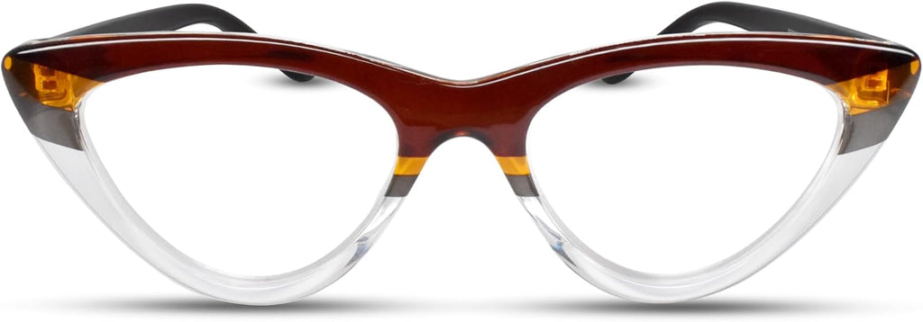 2SeeLife Premium Cat Eye Reading Glasses for Women – Narrow–Medium Fit, Sturdy Frame, Spring Hinges, Stylish Funky Readers, Brown Stripes, +1.00