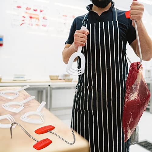 Shimeyao 4 Pcs Bone Dust Scraper and 2 Pcs Meat Hooks for Butchering Fish Scale Scraper Bone Stainless Steel T Shaped Boning Hooks with Handle White Square Meat Remover Butcher Tool Kit