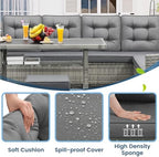 6-Piece Patio Furniture Set, Outdoor Sectional Sofa with Dining Table & Chairs, All-Weather Dining Set with Removable Cushion Covers, Ideal for Garden, Porch, Backyard, Grey