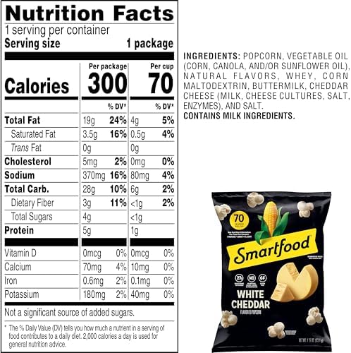 Smartfood Popcorn, White Cheddar, 1.875 Oz (Pack of 6)