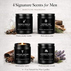 Candles for Men Gift Set, 4 Pack Masculine Scented Soy Candles for Men, Leather, Smoke, Oak & Lavender Scents, Aromatherapy Candle Gift Set for Dad, Husband, Boyfriend, Birthday & Father’s Day Gifts